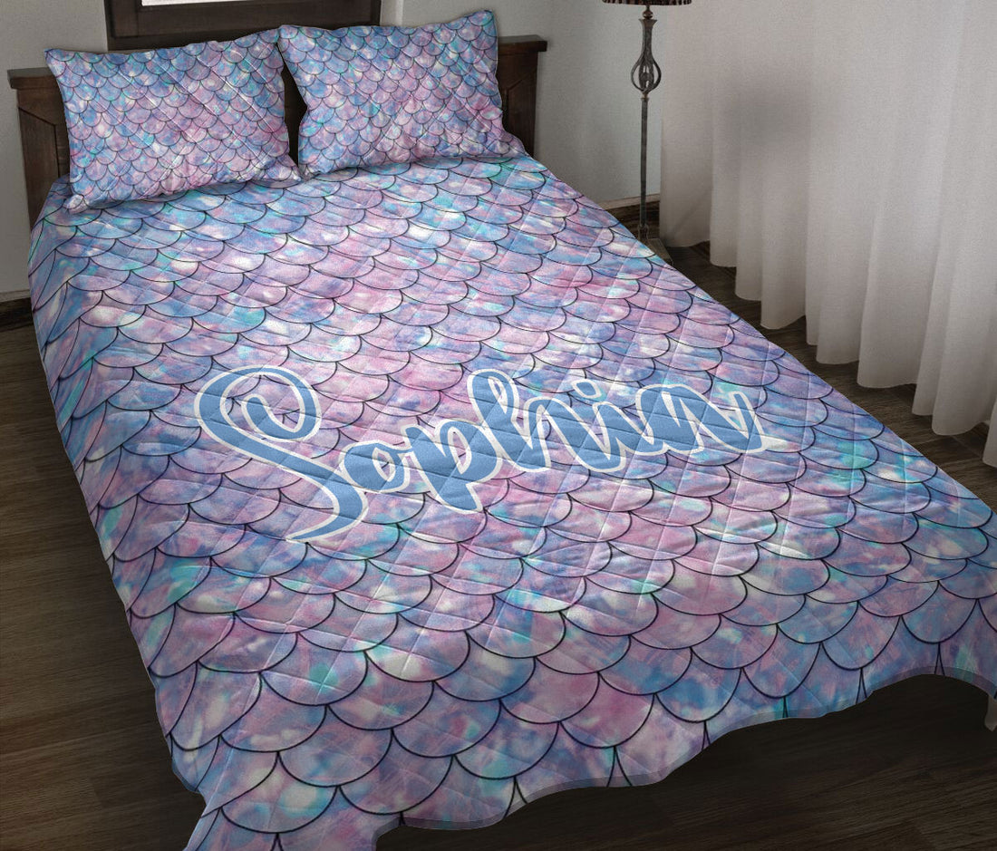 Ohaprints-Quilt-Bed-Set-Pillowcase-Purple-Blue-Ocean-Mermaid-Scale-Gift-For-Girls-Women-Custom-Personalized-Name-Blanket-Bedspread-Bedding-1249-Throw (55'' x 60'')