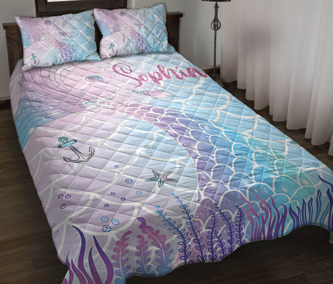 Ohaprints-Quilt-Bed-Set-Pillowcase-Ocean-Mermaid-Scale-Pink-Blue-Gift-For-Girls-Women-Custom-Personalized-Name-Blanket-Bedspread-Bedding-2976-Throw (55'' x 60'')