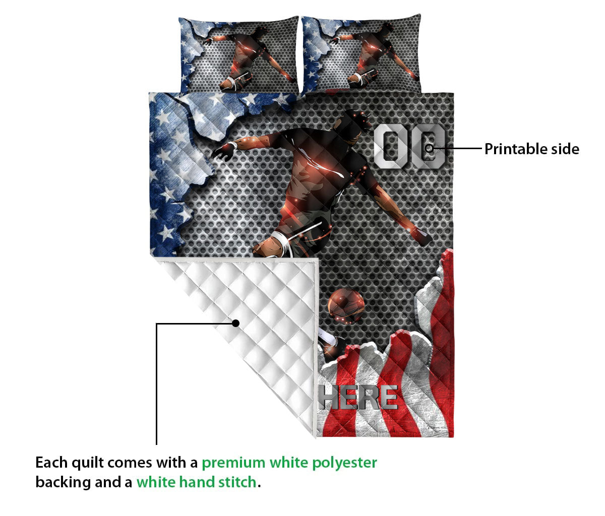 Ohaprints-Quilt-Bed-Set-Pillowcase-Soccer-Player-Sport-Us-American-Flag-Custom-Personalized-Name-Number-Blanket-Bedspread-Bedding-3375-Queen (80'' x 90'')