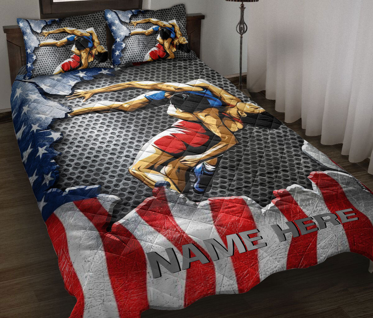 Ohaprints-Quilt-Bed-Set-Pillowcase-Wrestling-Sport-Lover-Gift-Us-American-Flag-Custom-Personalized-Name-Number-Blanket-Bedspread-Bedding-3242-Throw (55'' x 60'')