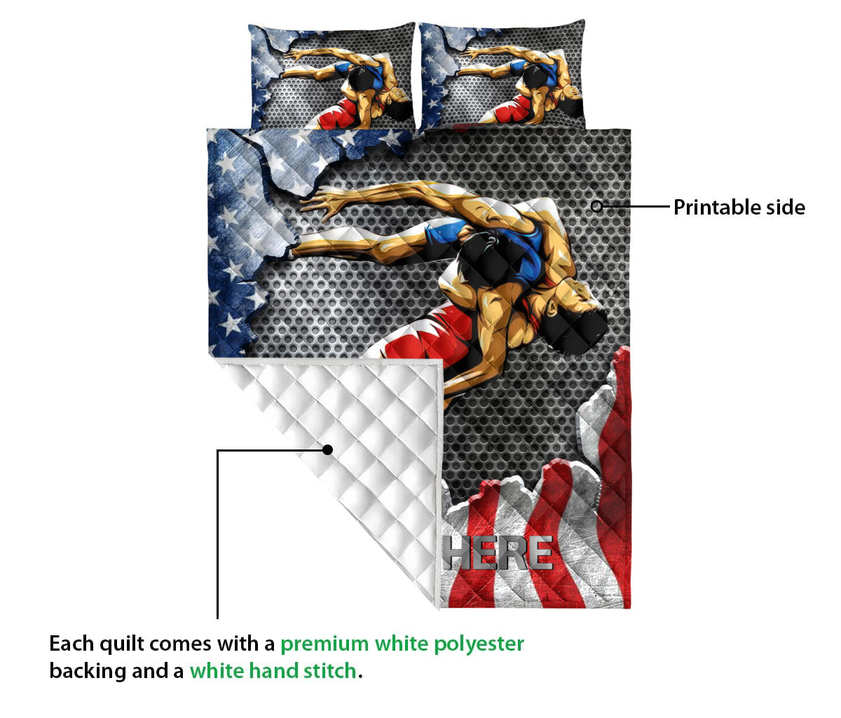 Ohaprints-Quilt-Bed-Set-Pillowcase-Wrestling-Sport-Lover-Gift-Us-American-Flag-Custom-Personalized-Name-Number-Blanket-Bedspread-Bedding-3242-Queen (80'' x 90'')