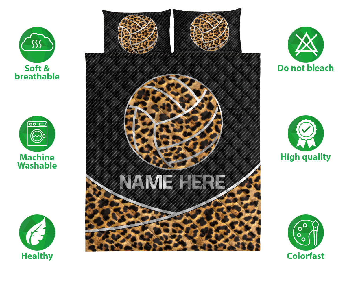 Ohaprints-Quilt-Bed-Set-Pillowcase-Volleyball-Ball-Leopard-Sport-Lover-Gift-Custom-Personalized-Name-Blanket-Bedspread-Bedding-3426-Double (70'' x 80'')