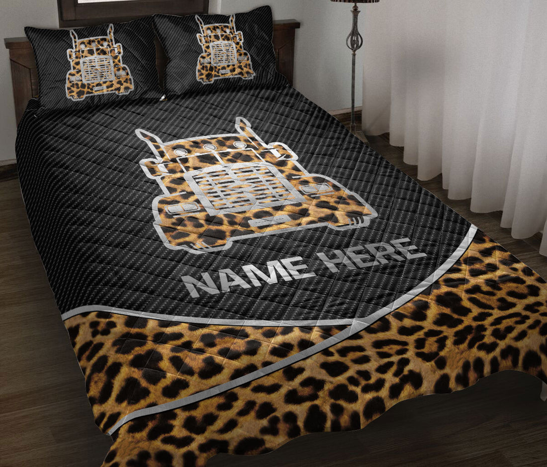 Ohaprints-Quilt-Bed-Set-Pillowcase-Truck-Leopard-Pattern-Gift-Trucker-Driver-Custom-Personalized-Name-Blanket-Bedspread-Bedding-3516-Throw (55'' x 60'')