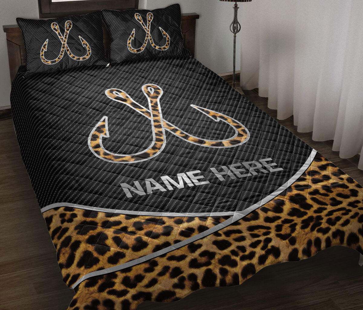 Ohaprints-Quilt-Bed-Set-Pillowcase-Fishing-Hook-Leopard-Pattern-Gift-For-Fisherman-Custom-Personalized-Name-Blanket-Bedspread-Bedding-3252-Throw (55'' x 60'')