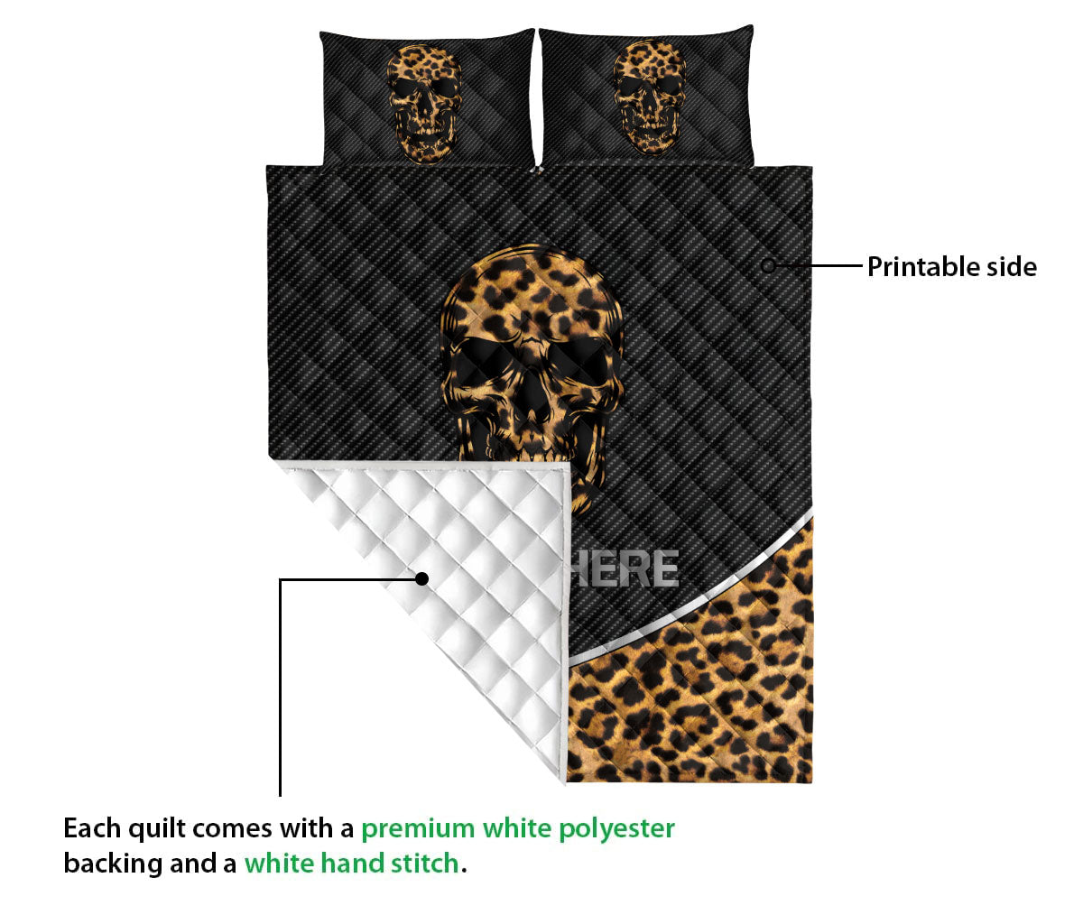 Ohaprints-Quilt-Bed-Set-Pillowcase-Skull-Skeleton-Leopard-Pattern-Skull-Lover-Custom-Personalized-Name-Blanket-Bedspread-Bedding-3687-Queen (80'' x 90'')