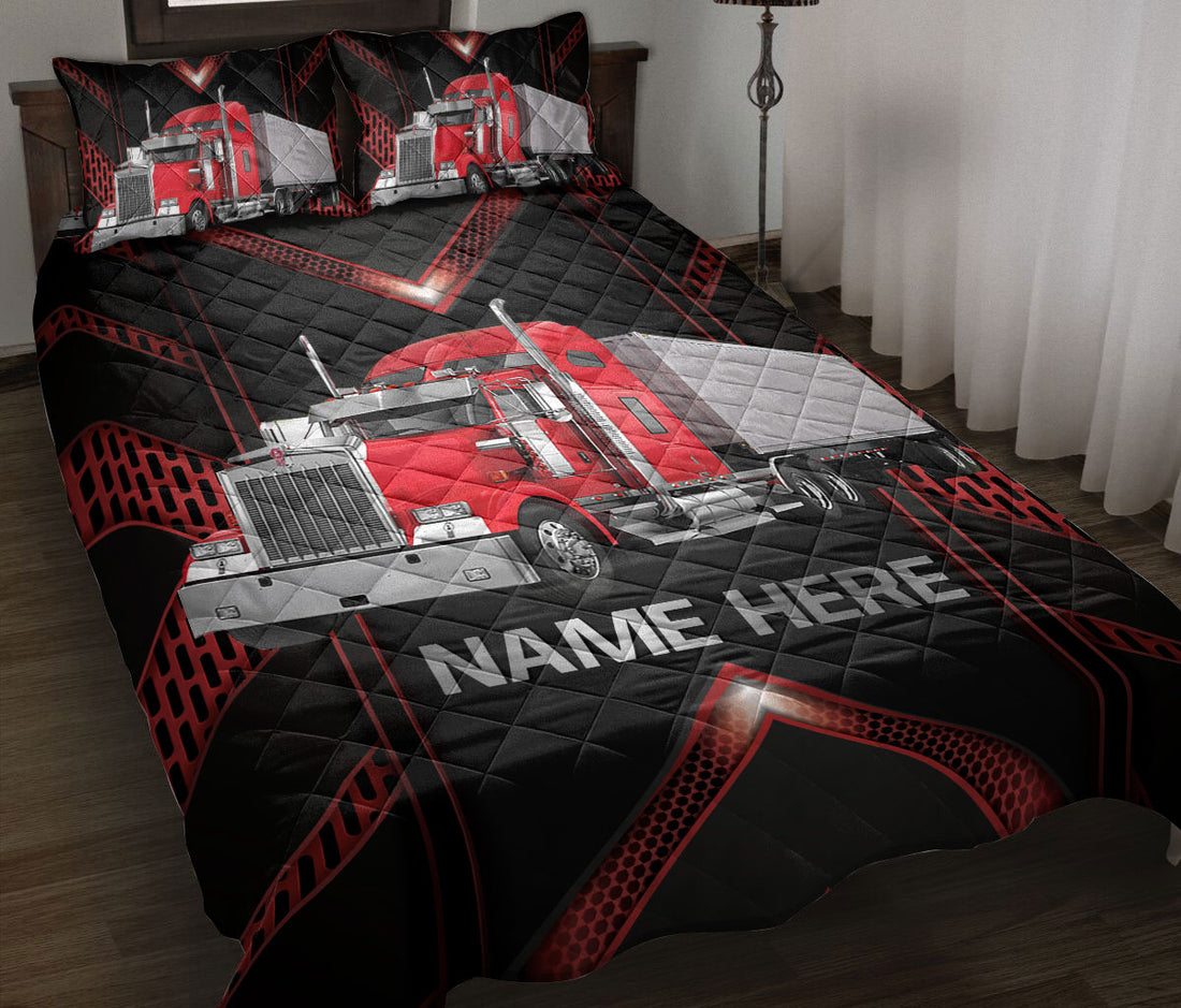 Ohaprints-Quilt-Bed-Set-Pillowcase-Red-Truck-Carbon-Pattern-For-Trucker-Driver-Custom-Personalized-Name-Blanket-Bedspread-Bedding-3517-Throw (55'' x 60'')