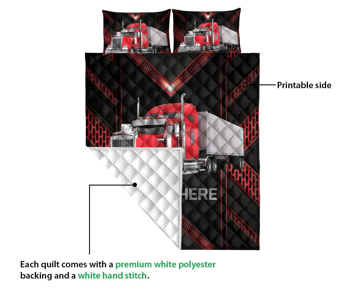 Ohaprints-Quilt-Bed-Set-Pillowcase-Red-Truck-Carbon-Pattern-For-Trucker-Driver-Custom-Personalized-Name-Blanket-Bedspread-Bedding-3517-Queen (80'' x 90'')