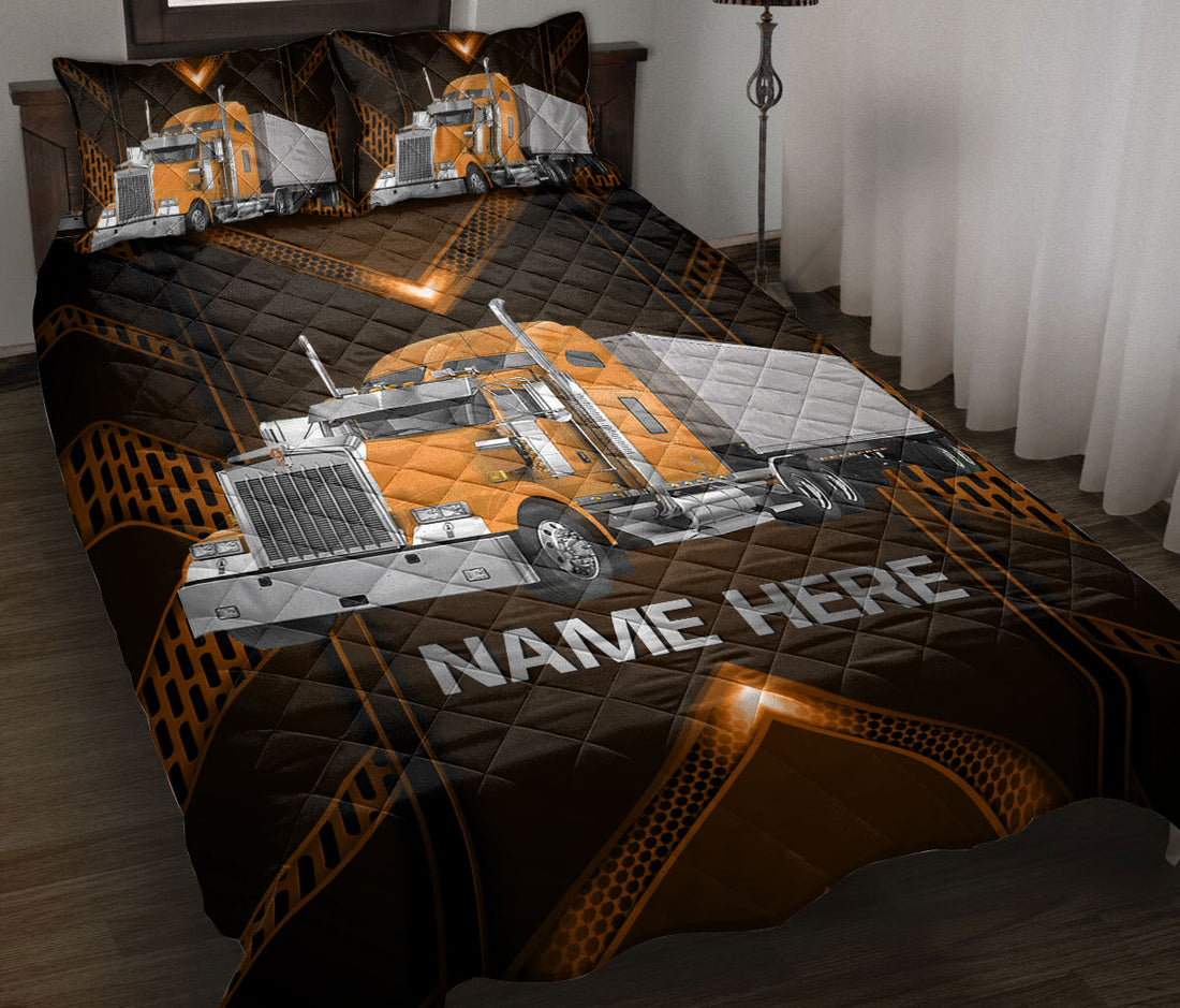 Ohaprints-Quilt-Bed-Set-Pillowcase-Orange-Truck-Carbon-Gift-For-Trucker-Driver-Custom-Personalized-Name-Blanket-Bedspread-Bedding-3518-Throw (55'' x 60'')