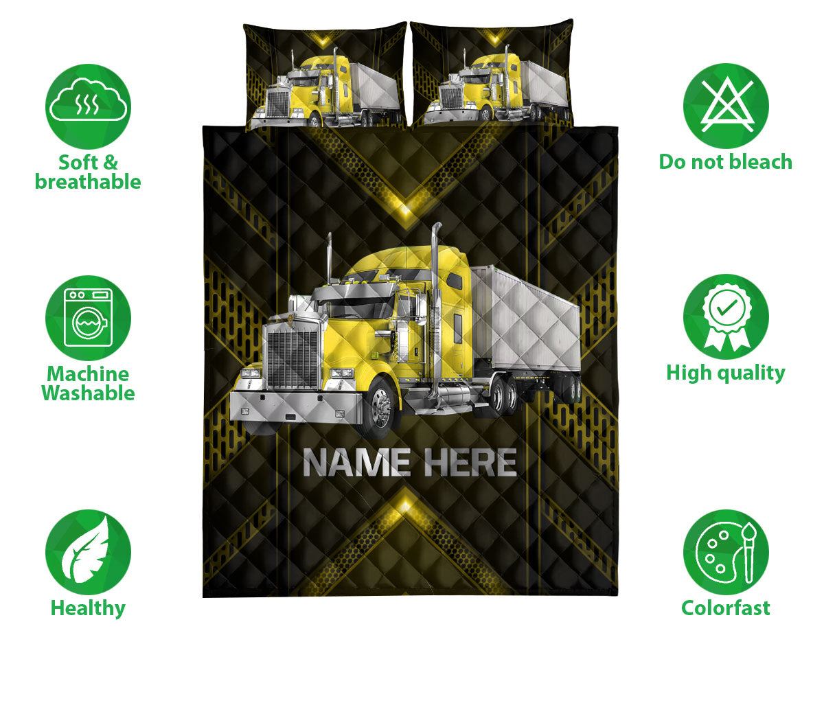 Ohaprints-Quilt-Bed-Set-Pillowcase-Yellow-Truck-Carbon-Gift-For-Trucker-Driver-Custom-Personalized-Name-Blanket-Bedspread-Bedding-3519-Double (70'' x 80'')