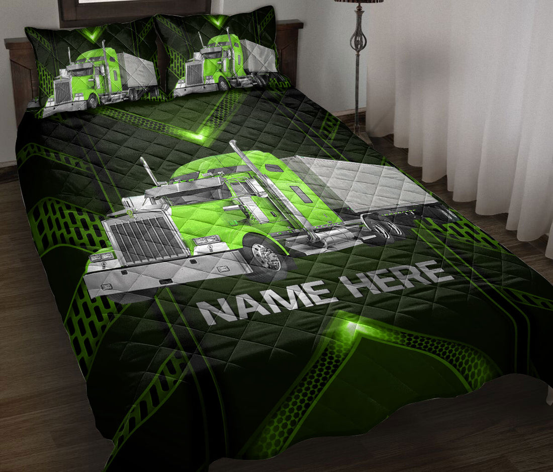 Ohaprints-Quilt-Bed-Set-Pillowcase-Green-Truck-Carbon-Gift-For-Trucker-Driver-Custom-Personalized-Name-Blanket-Bedspread-Bedding-3520-Throw (55'' x 60'')