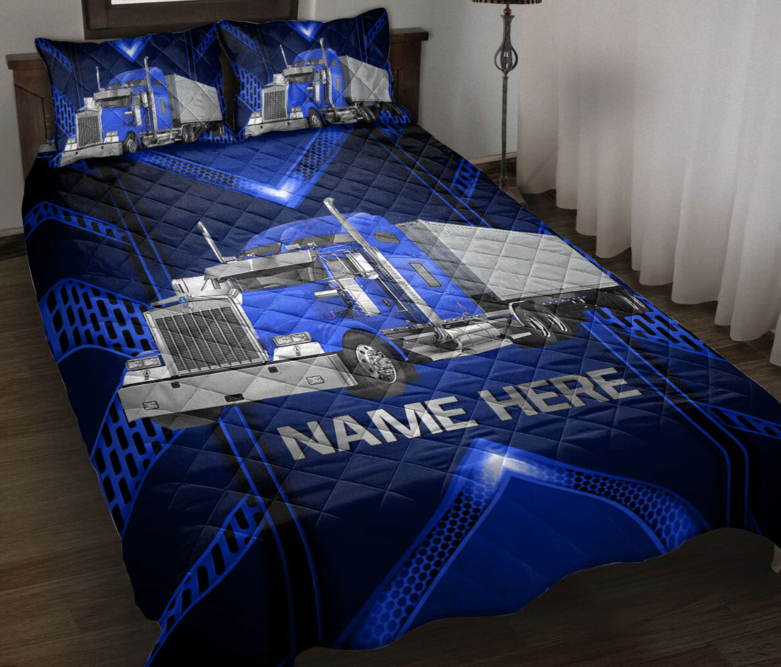 Ohaprints-Quilt-Bed-Set-Pillowcase-Blue-Truck-Carbon-Gift-For-Trucker-Driver-Custom-Personalized-Name-Blanket-Bedspread-Bedding-3521-Throw (55'' x 60'')