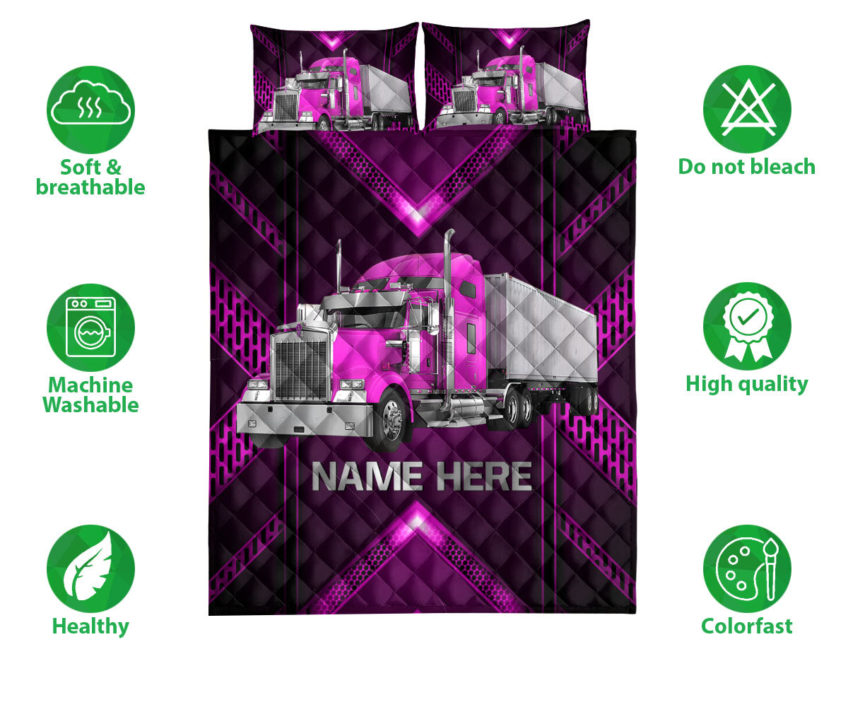 Ohaprints-Quilt-Bed-Set-Pillowcase-Pink-Truck-Carbon-Gift-For-Trucker-Driver-Custom-Personalized-Name-Blanket-Bedspread-Bedding-3522-Double (70'' x 80'')