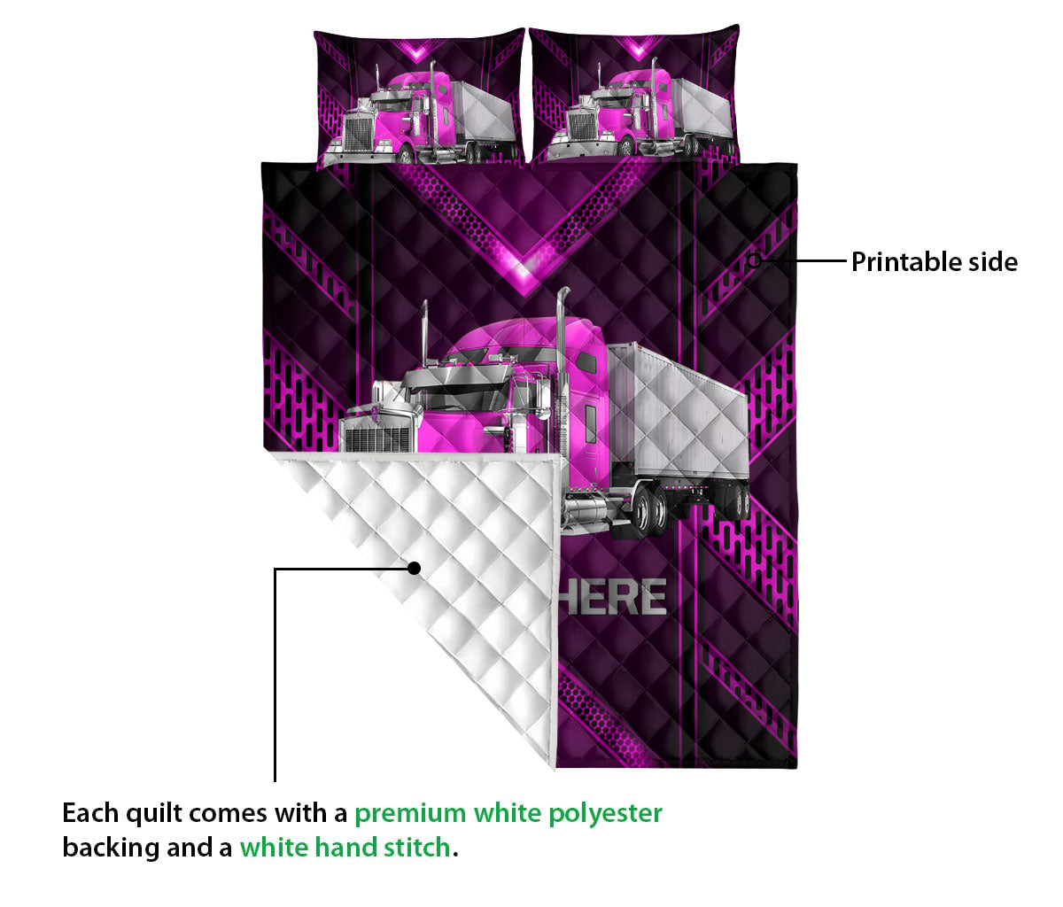 Ohaprints-Quilt-Bed-Set-Pillowcase-Pink-Truck-Carbon-Gift-For-Trucker-Driver-Custom-Personalized-Name-Blanket-Bedspread-Bedding-3522-Queen (80'' x 90'')