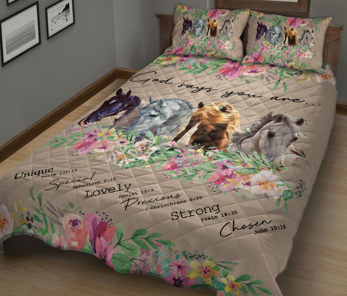 Ohaprints-Quilt-Bed-Set-Pillowcase-Horse-God-Says-You-Are-Flower-Floral-Pattern-Unique-Gift-Blanket-Bedspread-Bedding-642-King (90'' x 100'')