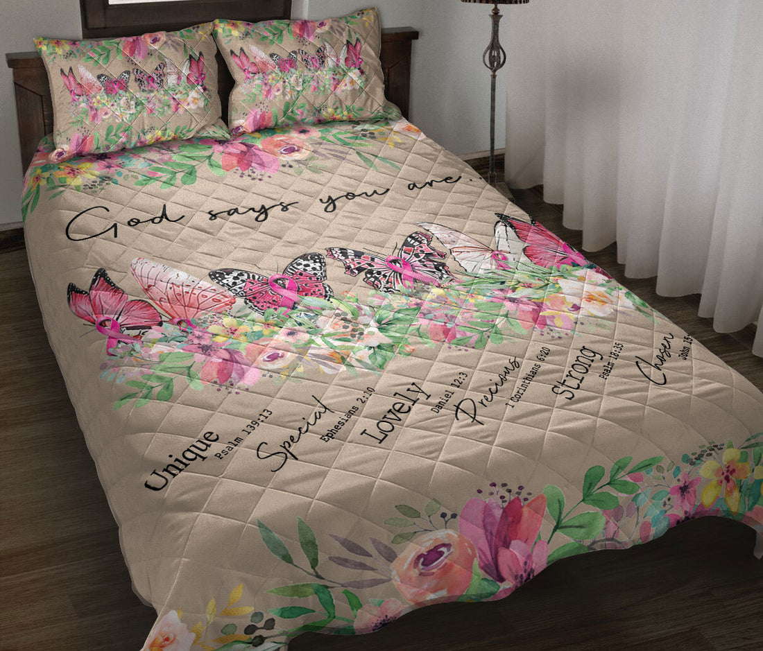 Ohaprints-Quilt-Bed-Set-Pillowcase-Breast-Cancer-God-Says-You-Are-Butterly-Pink-Ribbon-Floral-Get-Well-Soon-Gift-Blanket-Bedspread-Bedding-2422-Throw (55'' x 60'')