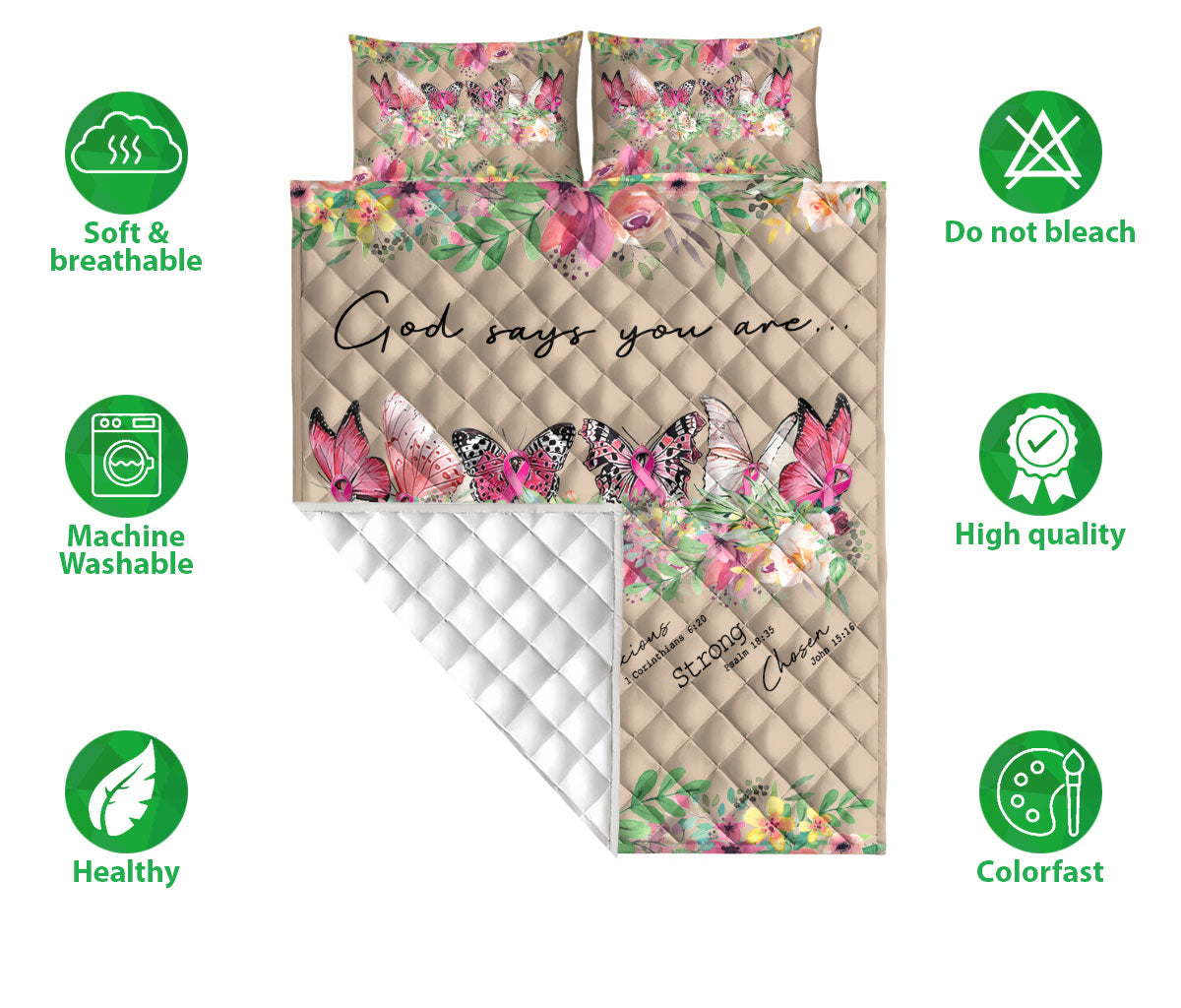 Ohaprints-Quilt-Bed-Set-Pillowcase-Breast-Cancer-God-Says-You-Are-Butterly-Pink-Ribbon-Floral-Get-Well-Soon-Gift-Blanket-Bedspread-Bedding-2422-Double (70'' x 80'')