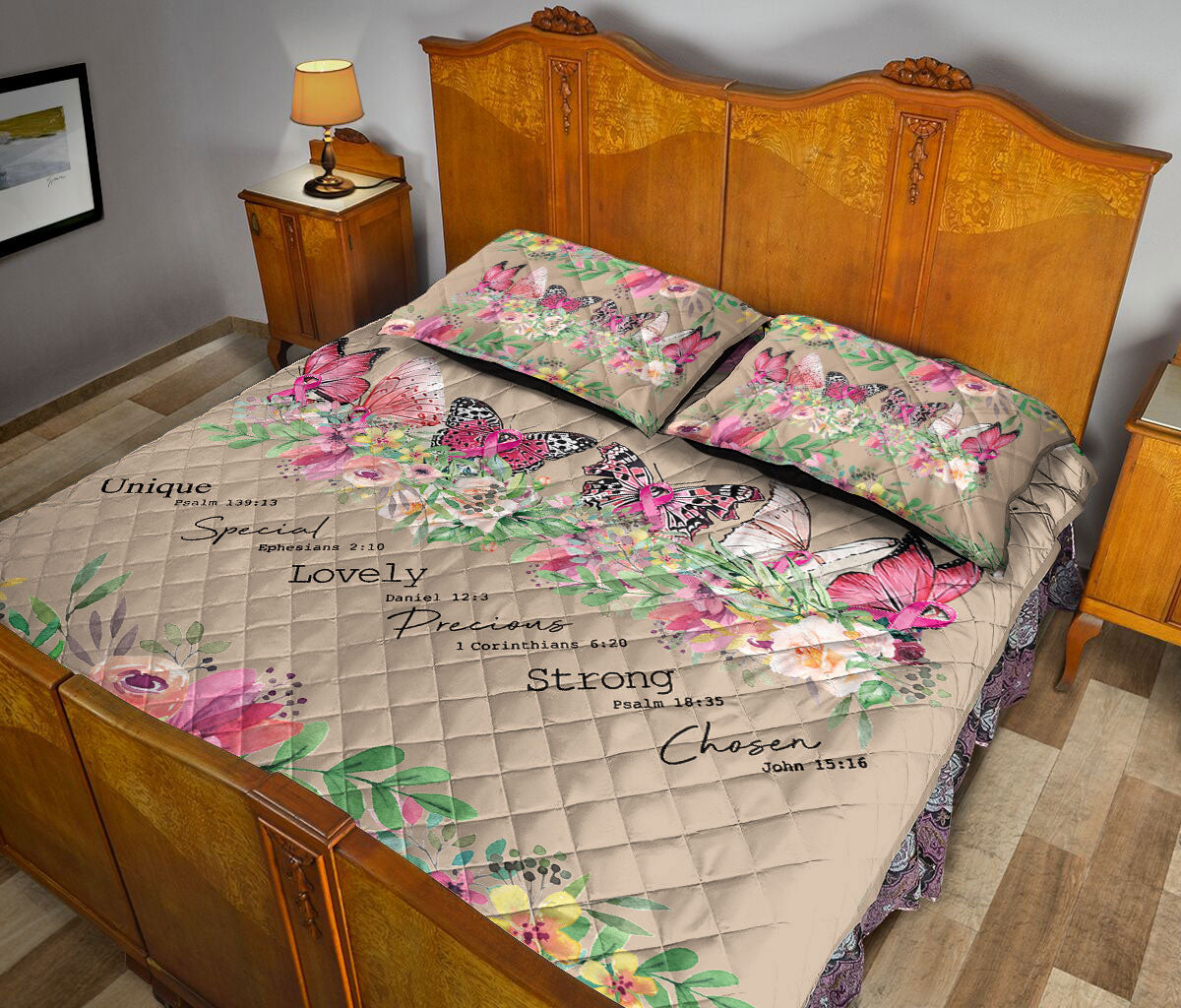 Ohaprints-Quilt-Bed-Set-Pillowcase-Breast-Cancer-God-Says-You-Are-Butterly-Pink-Ribbon-Floral-Get-Well-Soon-Gift-Blanket-Bedspread-Bedding-2422-Queen (80'' x 90'')