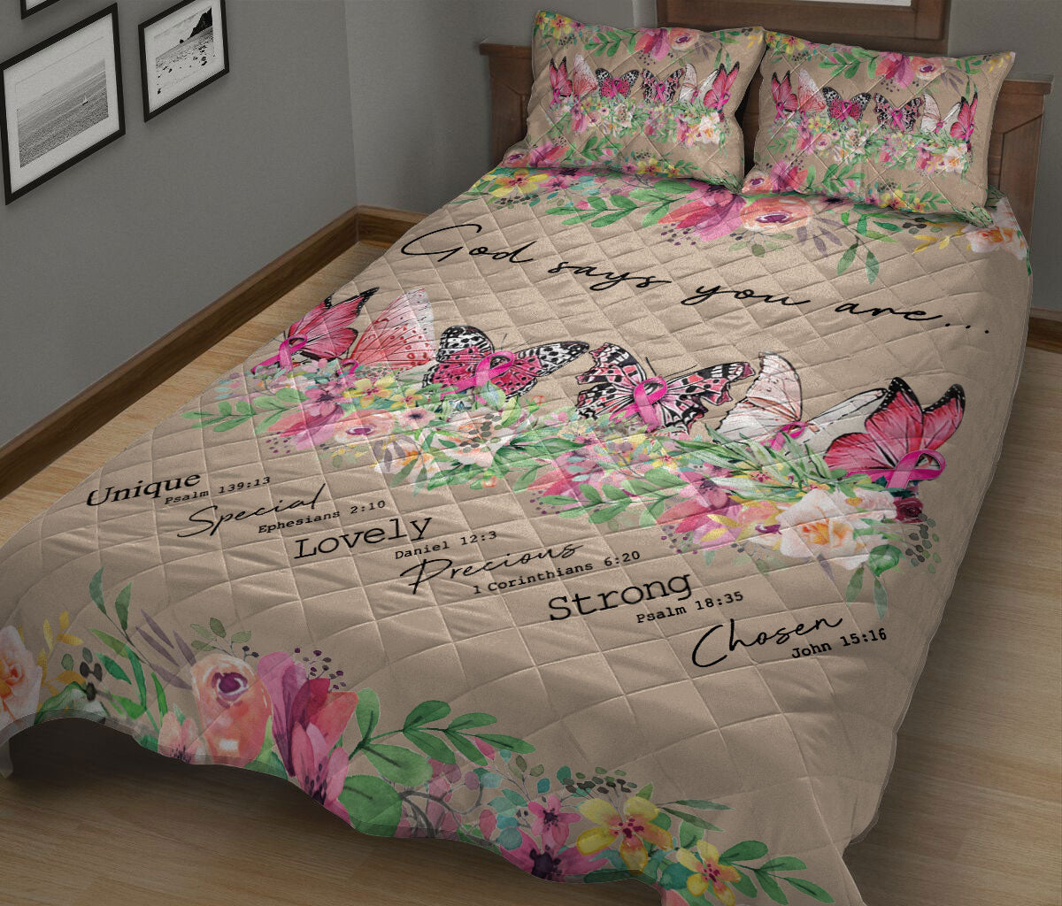 Ohaprints-Quilt-Bed-Set-Pillowcase-Breast-Cancer-God-Says-You-Are-Butterly-Pink-Ribbon-Floral-Get-Well-Soon-Gift-Blanket-Bedspread-Bedding-2422-King (90'' x 100'')