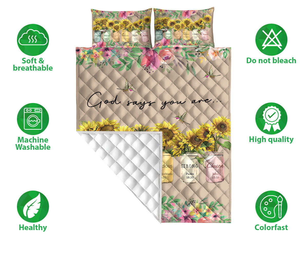 Ohaprints-Quilt-Bed-Set-Pillowcase-God-Says-You-Are-Sunflower-Flower-Floral-Pattern-Unique-Gift-Blanket-Bedspread-Bedding-2385-Double (70'' x 80'')