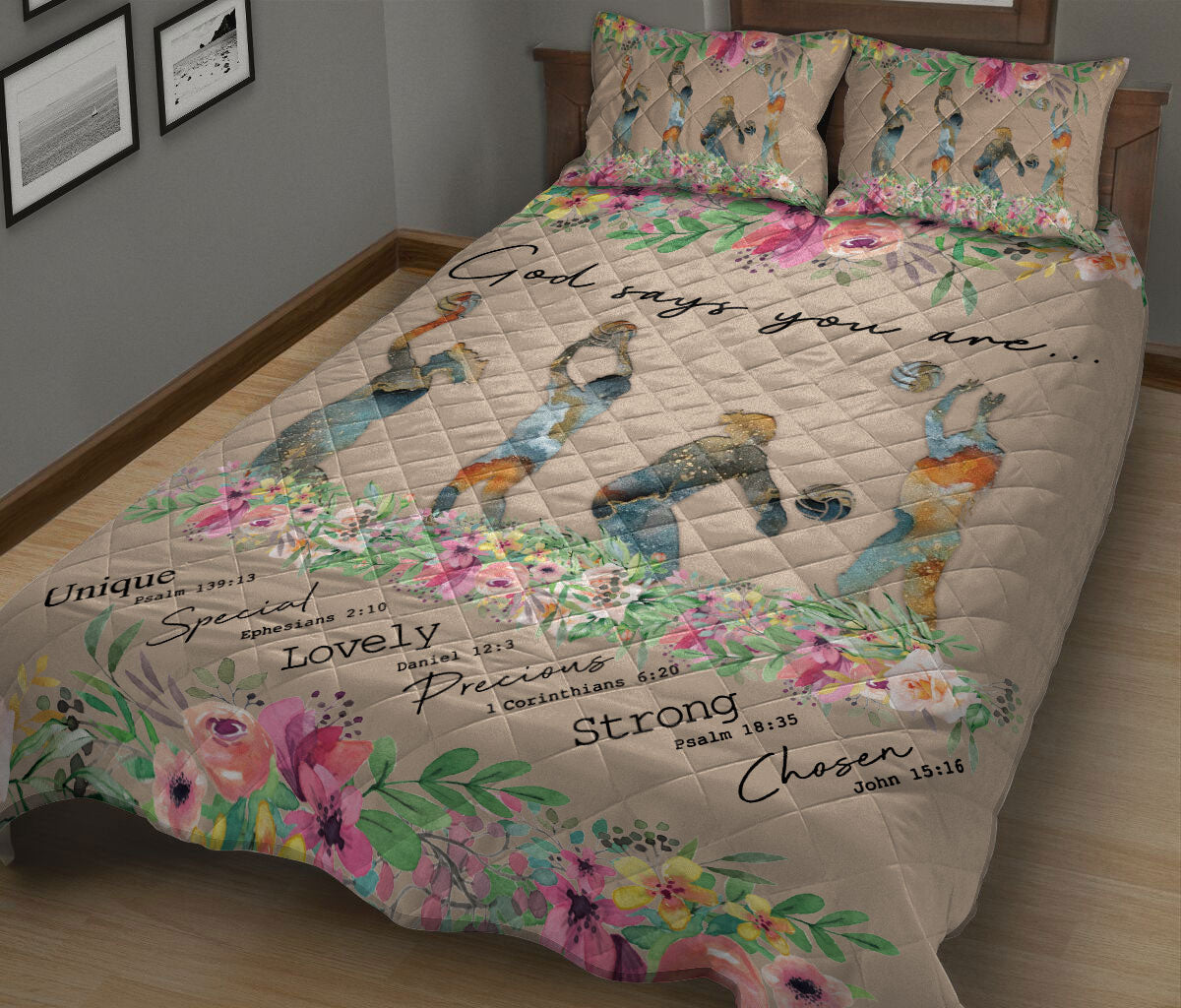 Ohaprints-Quilt-Bed-Set-Pillowcase-Volleyball-Girl-God-Says-You-Are-Floral-Pattern-Unique-Gift-Blanket-Bedspread-Bedding-1245-King (90'' x 100'')