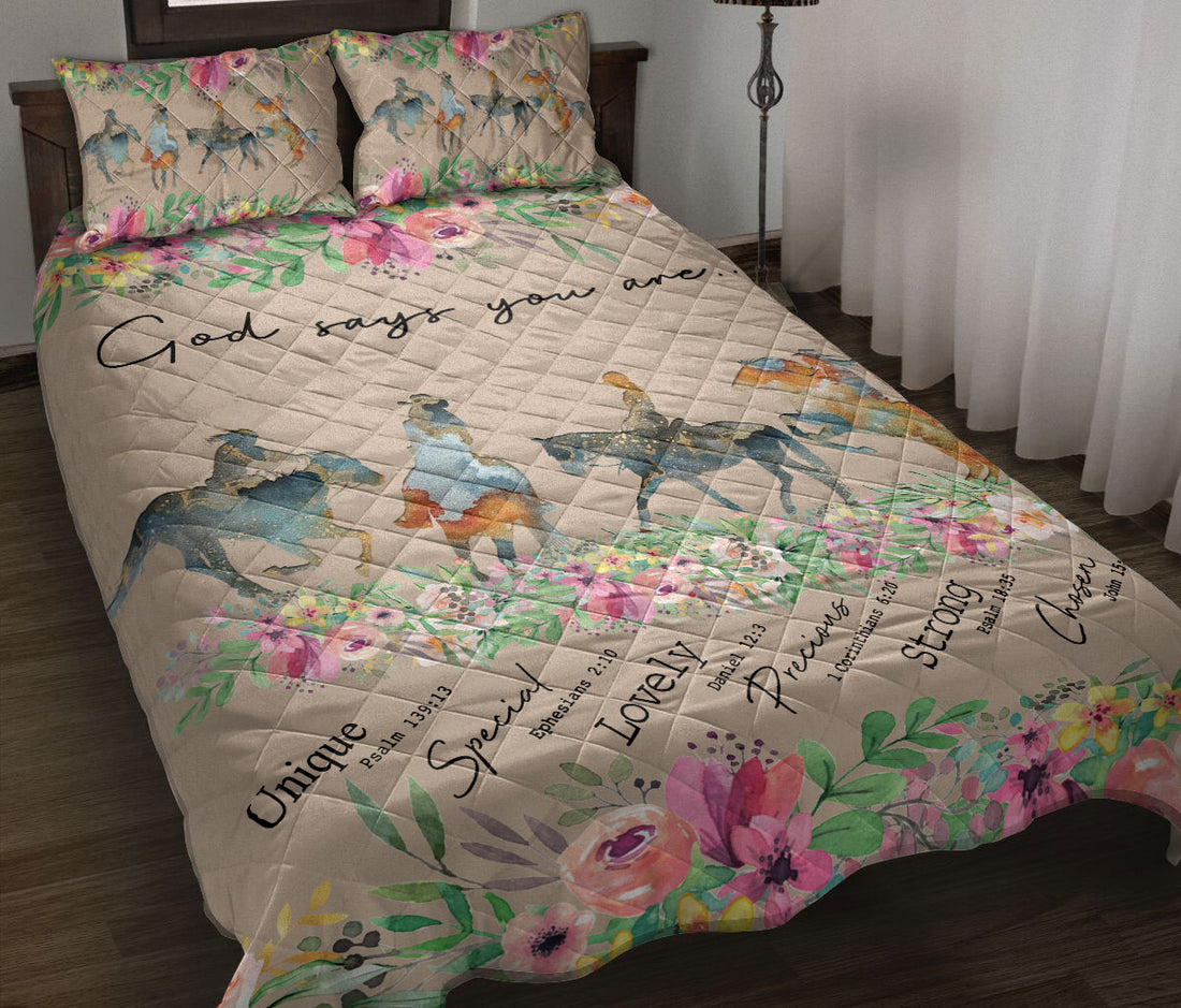 Ohaprints-Quilt-Bed-Set-Pillowcase-Cow-Girl-Horse-God-Says-You-Are-Floral-Pattern-Unique-Gift-Blanket-Bedspread-Bedding-2379-Throw (55'' x 60'')