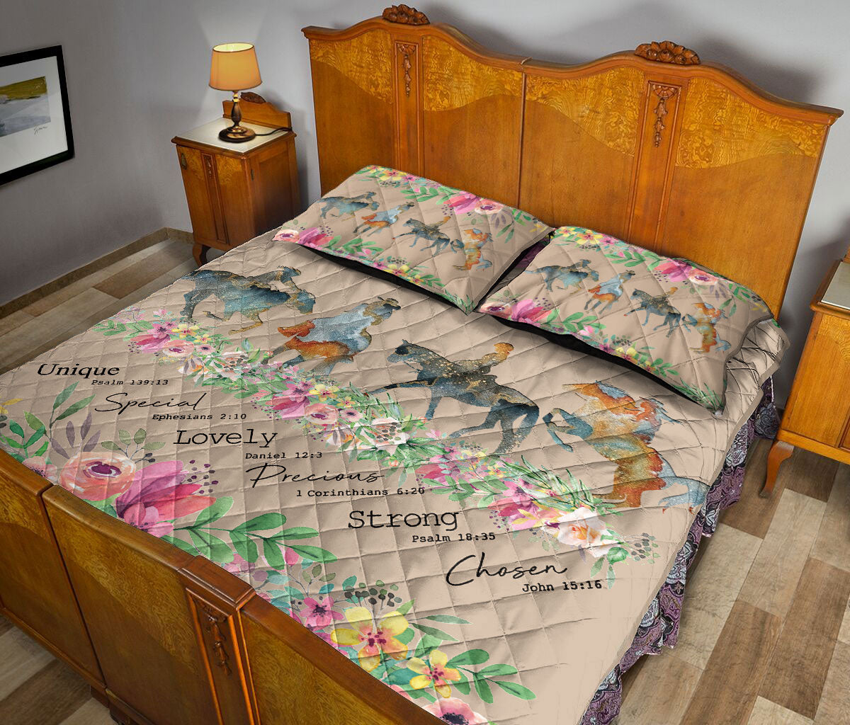 Ohaprints-Quilt-Bed-Set-Pillowcase-Cow-Girl-Horse-God-Says-You-Are-Floral-Pattern-Unique-Gift-Blanket-Bedspread-Bedding-2379-Queen (80'' x 90'')