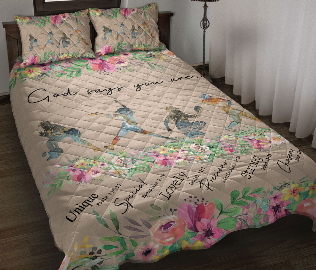 Ohaprints-Quilt-Bed-Set-Pillowcase-Softball-Girl-God-Says-You-Are-Floral-Pattern-Unique-Gift-Blanket-Bedspread-Bedding-2965-Throw (55'' x 60'')