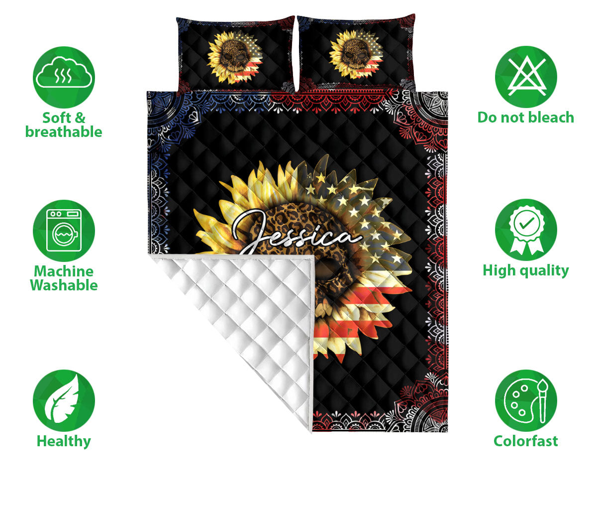 Ohaprints-Quilt-Bed-Set-Pillowcase-Skull-Sunflower-Leopard-American-Flag-Mandala-Pattern-Custom-Personalized-Name-Blanket-Bedspread-Bedding-2448-Double (70'' x 80'')