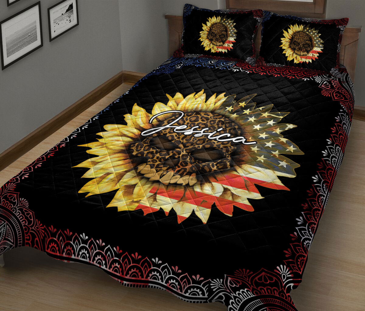 Ohaprints-Quilt-Bed-Set-Pillowcase-Skull-Sunflower-Leopard-American-Flag-Mandala-Pattern-Custom-Personalized-Name-Blanket-Bedspread-Bedding-2448-King (90'' x 100'')