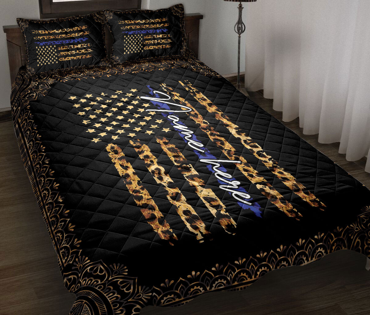 Ohaprints-Quilt-Bed-Set-Pillowcase-Police-Thin-Blue-Line-Leopard-Mandala-Pattern-Gift-Custom-Personalized-Name-Blanket-Bedspread-Bedding-1375-Throw (55'' x 60'')