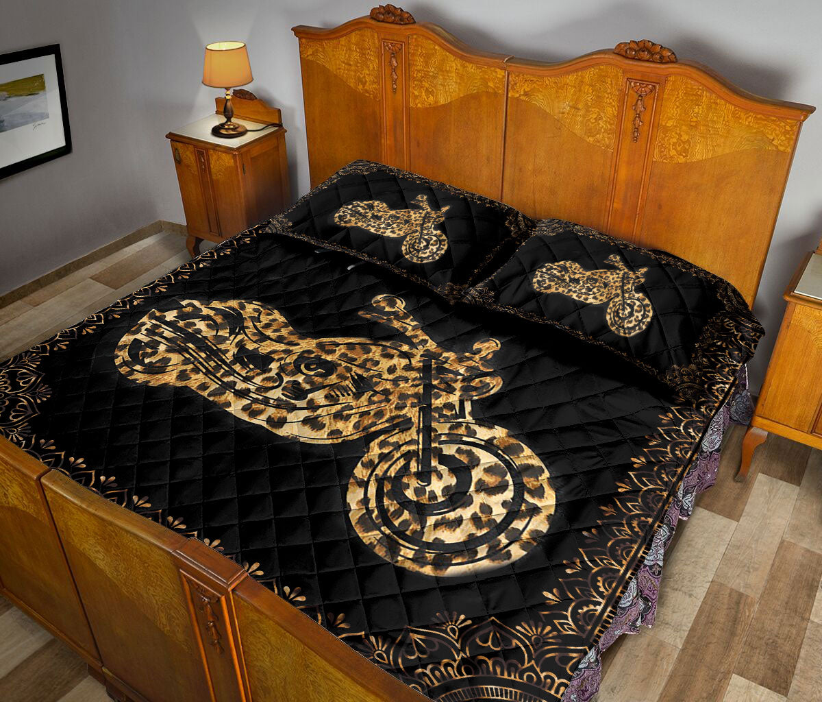 Ohaprints-Quilt-Bed-Set-Pillowcase-Motorcycle-Leopard-Mandala-Pattern-Custom-Personalized-Name-Blanket-Bedspread-Bedding-1271-Queen (80'' x 90'')