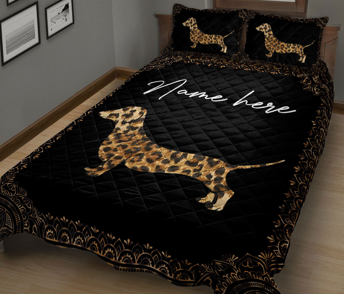 Ohaprints-Quilt-Bed-Set-Pillowcase-Dachshund-Weiner-Doxie-Dog-Leopard-Mandala-Pattern-Custom-Personalized-Name-Blanket-Bedspread-Bedding-635-King (90'' x 100'')