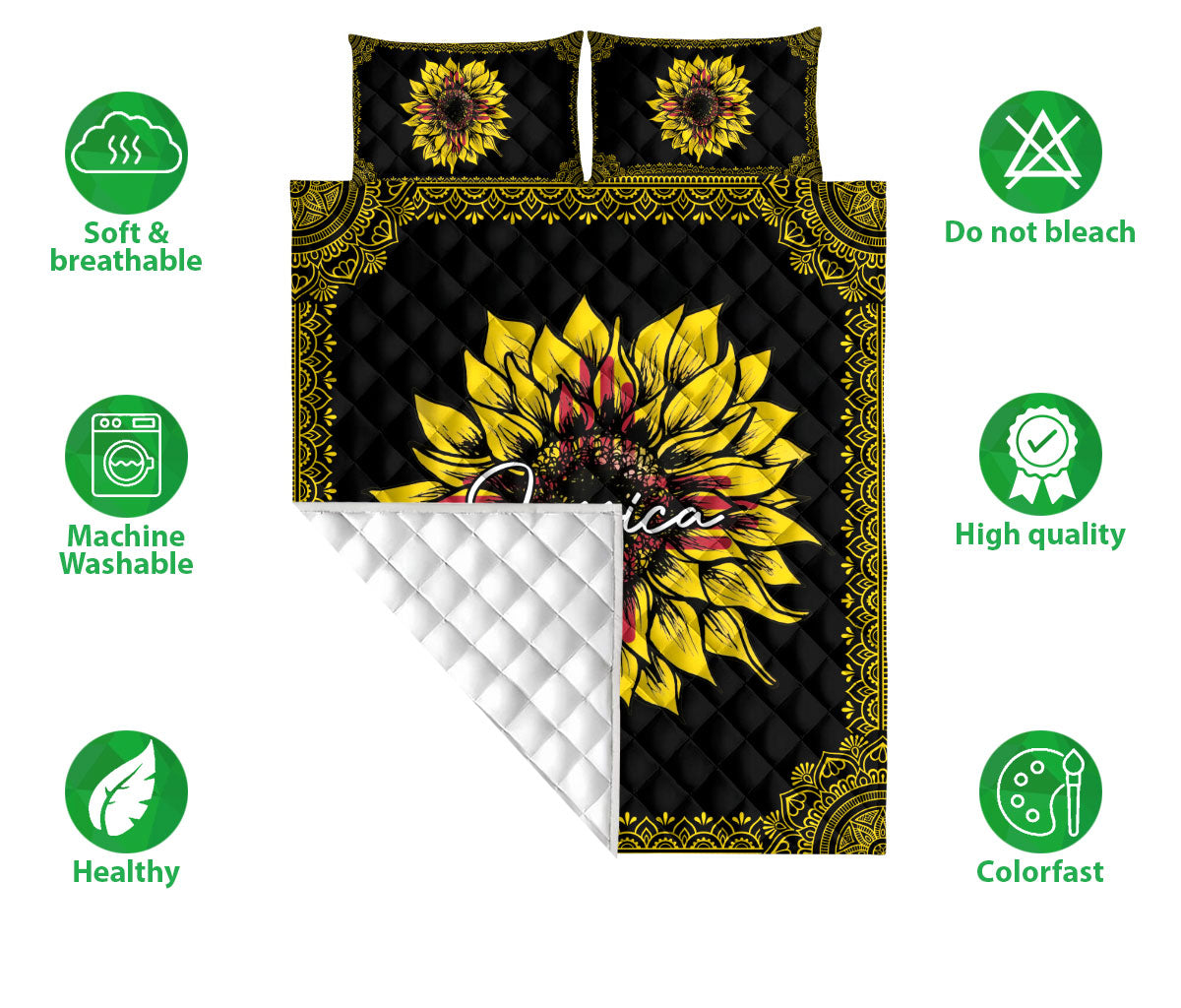 Ohaprints-Quilt-Bed-Set-Pillowcase-Sunflower-New-Mexico-Flag-Mandala-Pattern-Unique-Gift-Custom-Personalized-Name-Blanket-Bedspread-Bedding-1840-Double (70'' x 80'')