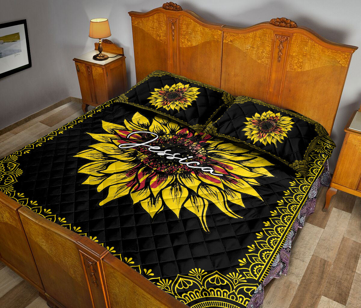 Ohaprints-Quilt-Bed-Set-Pillowcase-Sunflower-New-Mexico-Flag-Mandala-Pattern-Unique-Gift-Custom-Personalized-Name-Blanket-Bedspread-Bedding-1840-Queen (80'' x 90'')