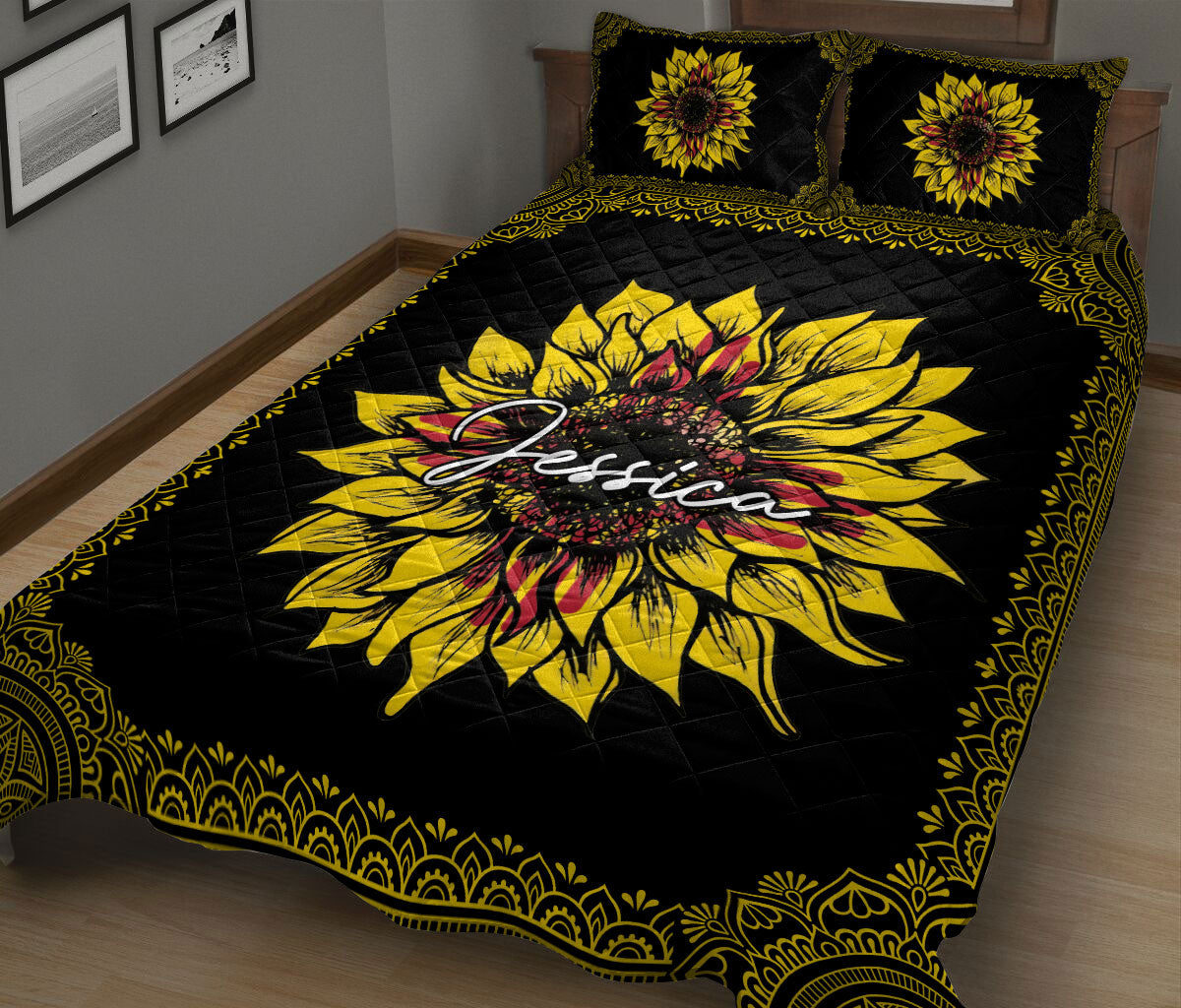 Ohaprints-Quilt-Bed-Set-Pillowcase-Sunflower-New-Mexico-Flag-Mandala-Pattern-Unique-Gift-Custom-Personalized-Name-Blanket-Bedspread-Bedding-1840-King (90'' x 100'')