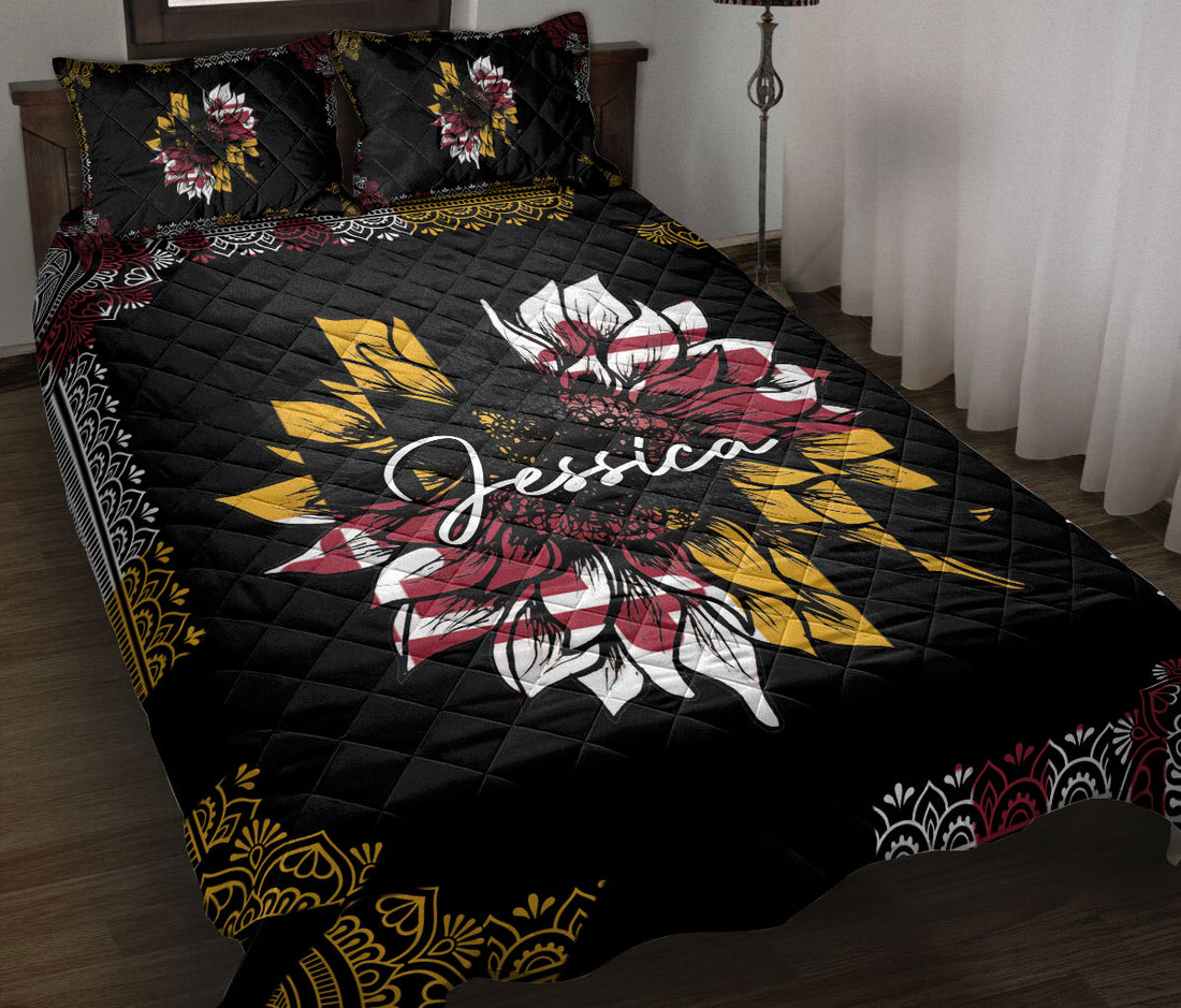 Ohaprints-Quilt-Bed-Set-Pillowcase-Sunflower-Maryland-Flag-Mandala-Pattern-Unique-Gift-Custom-Personalized-Name-Blanket-Bedspread-Bedding-1963-Throw (55'' x 60'')