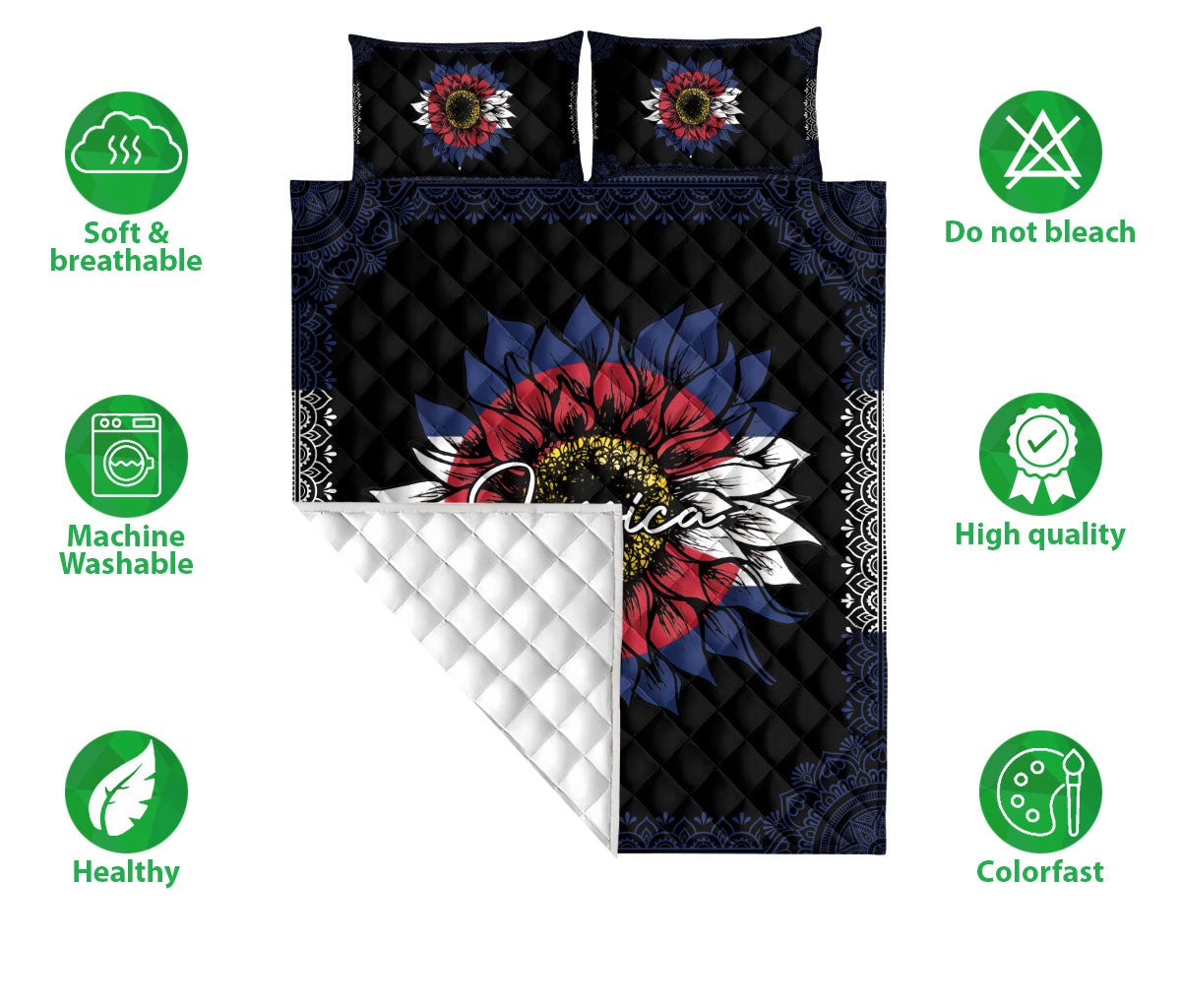 Ohaprints-Quilt-Bed-Set-Pillowcase-Sunflower-Colorado-Flag-Mandala-Pattern-Unique-Gift-Custom-Personalized-Name-Blanket-Bedspread-Bedding-1298-Double (70'' x 80'')