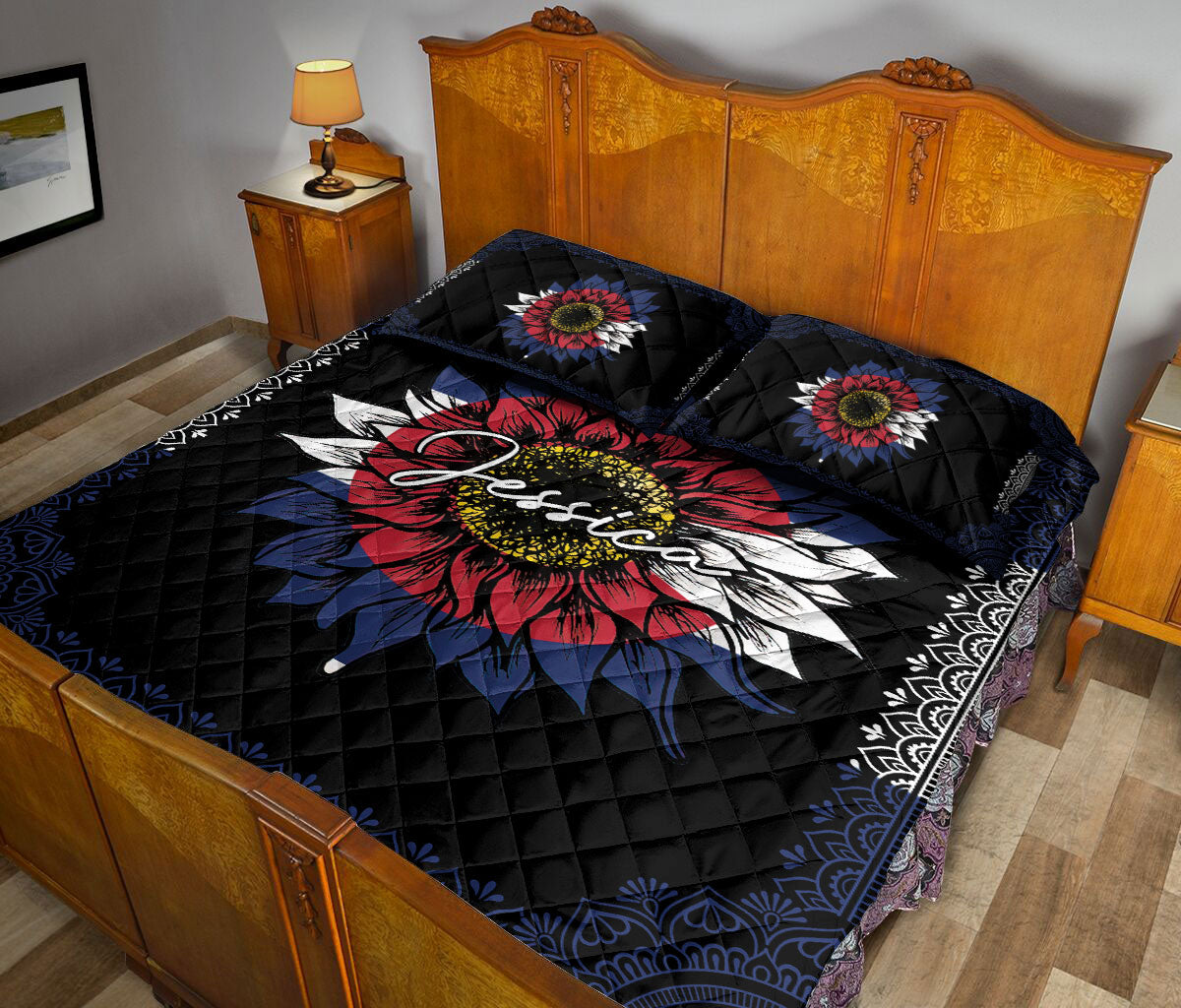 Ohaprints-Quilt-Bed-Set-Pillowcase-Sunflower-Colorado-Flag-Mandala-Pattern-Unique-Gift-Custom-Personalized-Name-Blanket-Bedspread-Bedding-1298-Queen (80'' x 90'')