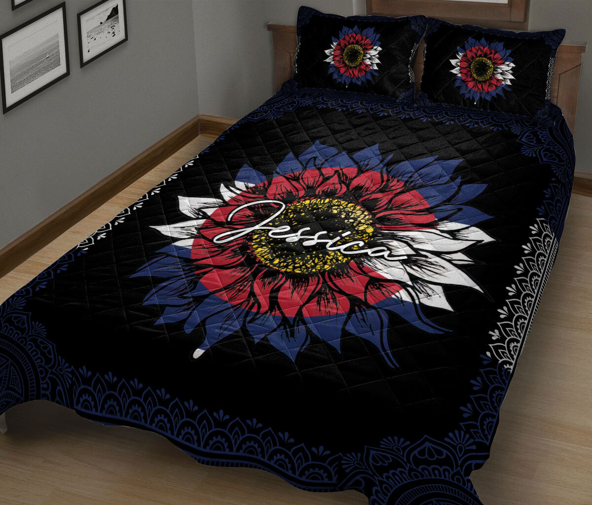 Ohaprints-Quilt-Bed-Set-Pillowcase-Sunflower-Colorado-Flag-Mandala-Pattern-Unique-Gift-Custom-Personalized-Name-Blanket-Bedspread-Bedding-1298-King (90'' x 100'')