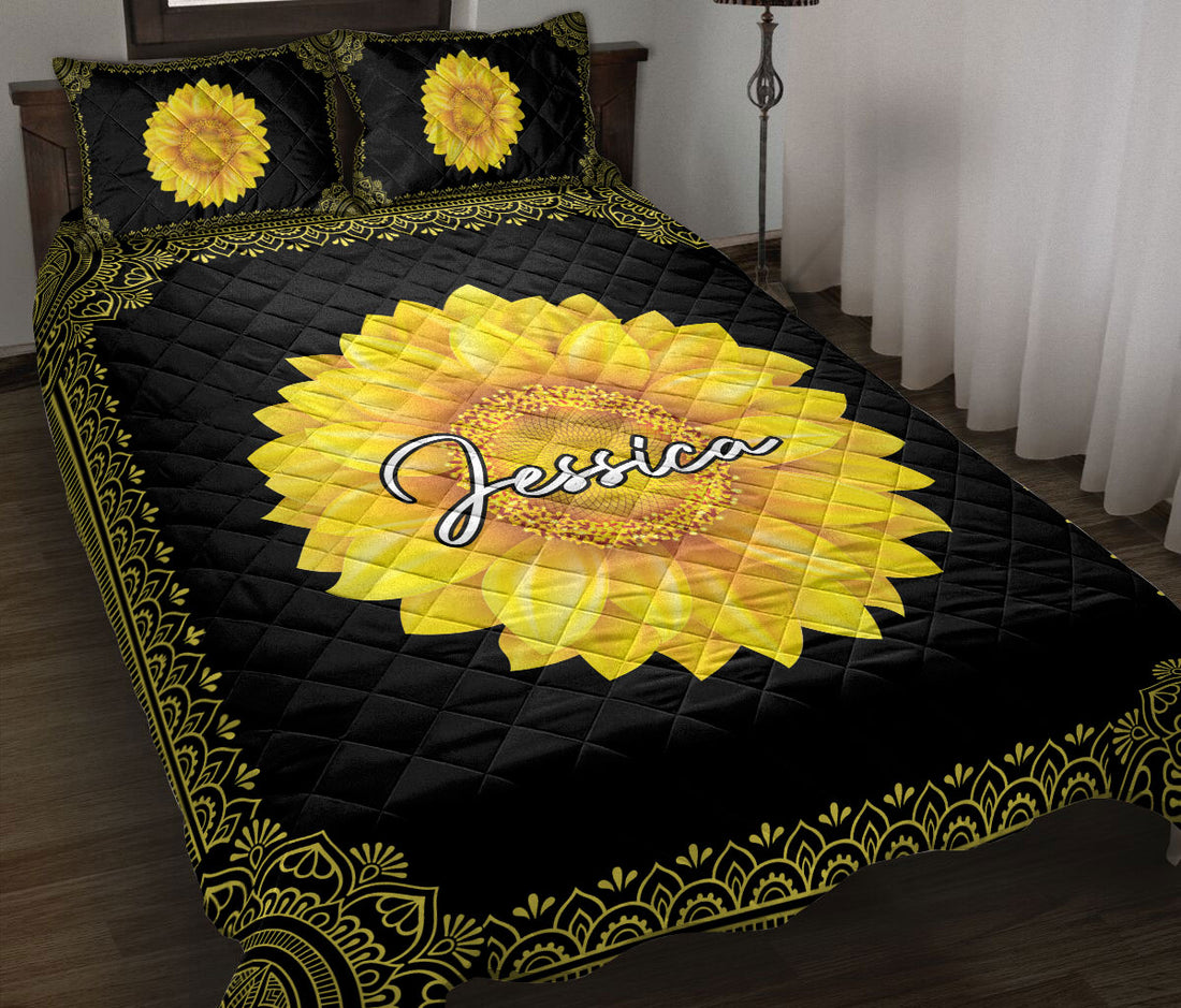 Ohaprints-Quilt-Bed-Set-Pillowcase-Sunflower-Sunshine-Mandala-Pattern-Custom-Personalized-Name-Blanket-Bedspread-Bedding-2433-Throw (55'' x 60'')