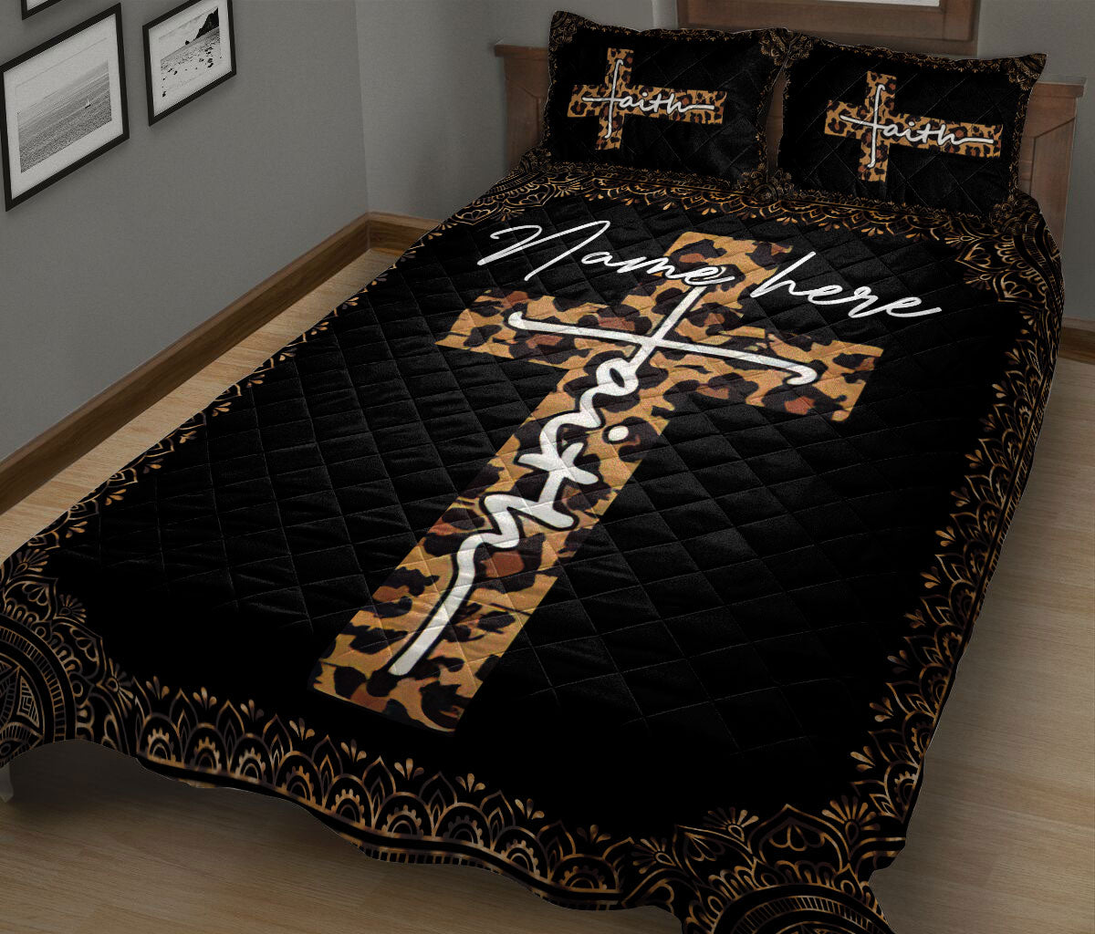 Ohaprints-Quilt-Bed-Set-Pillowcase-Jesus-Cross-Leopard-Mandala-Pattern-Custom-Personalized-Name-Blanket-Bedspread-Bedding-1236-King (90'' x 100'')