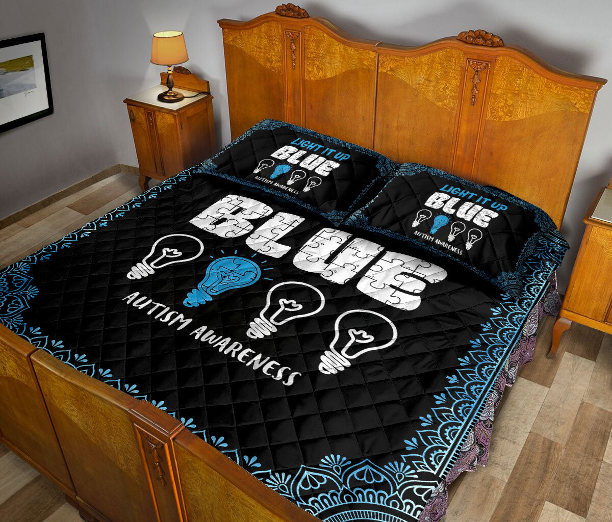 Ohaprints-Quilt-Bed-Set-Pillowcase-Autism-Awareness-Asd-Light-It-Up-Blue-Support-Gift-Blanket-Bedspread-Bedding-1292-Queen (80'' x 90'')