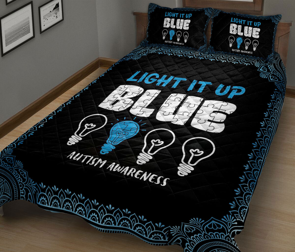 Ohaprints-Quilt-Bed-Set-Pillowcase-Autism-Awareness-Asd-Light-It-Up-Blue-Support-Gift-Blanket-Bedspread-Bedding-1292-King (90'' x 100'')