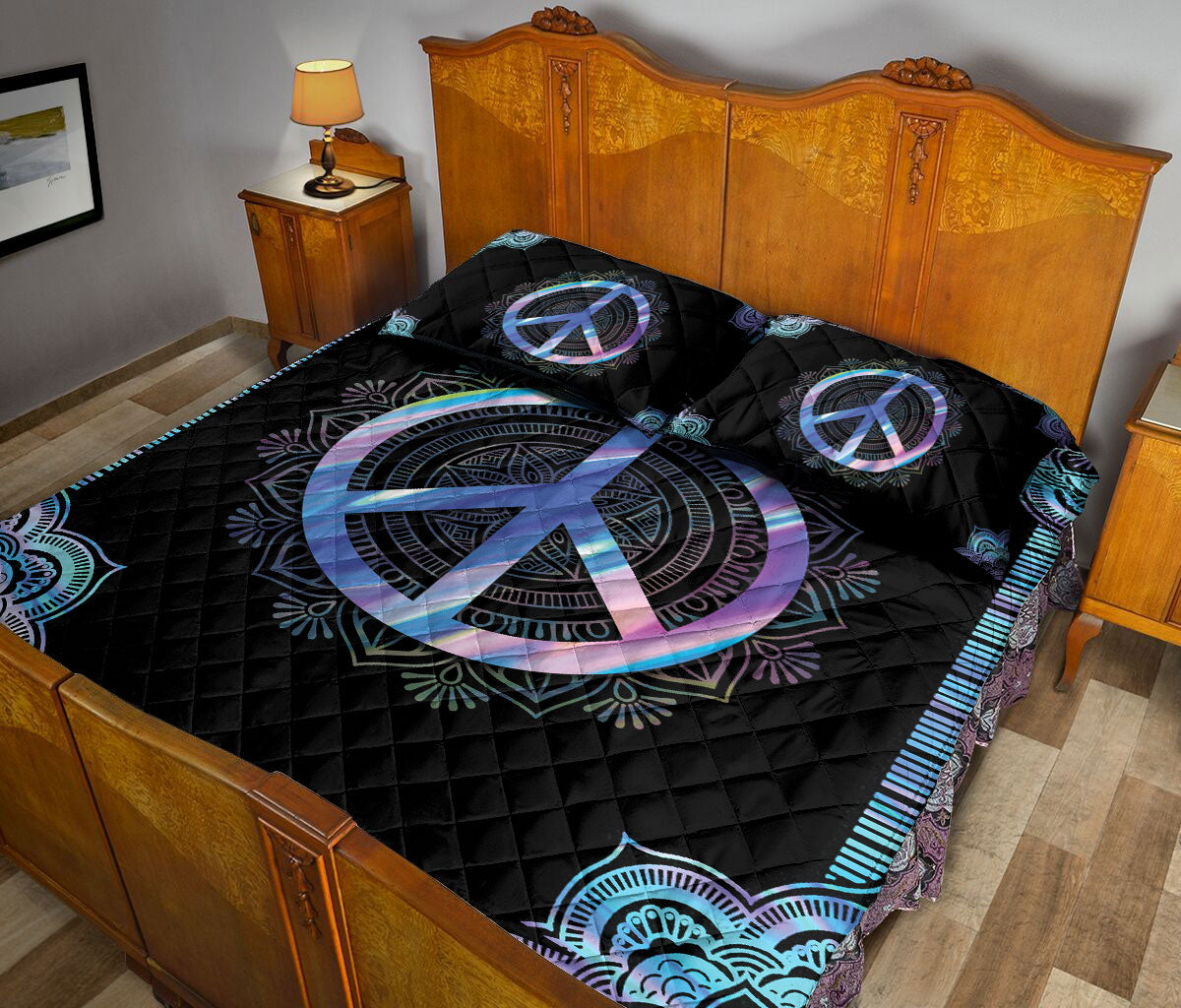 Ohaprints-Quilt-Bed-Set-Pillowcase-Hippie-Peace-Sign-Mandala-Pattern-Gift-Custom-Personalized-Name-Blanket-Bedspread-Bedding-2485-Queen (80'' x 90'')