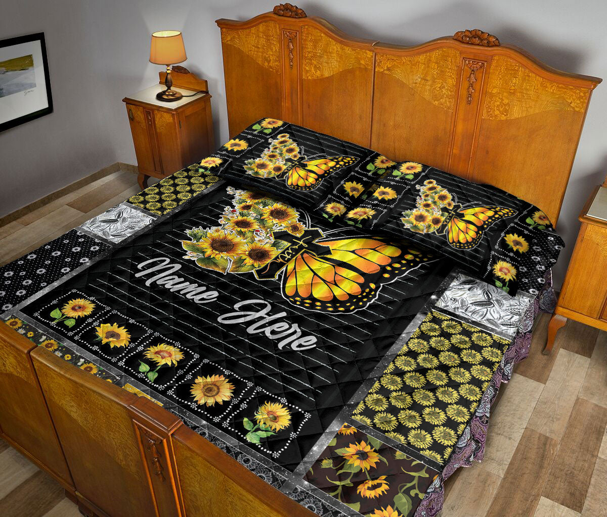 Ohaprints-Quilt-Bed-Set-Pillowcase-God-Faith-Butterfly-Sunflower-Pattern-Custom-Personalized-Name-Blanket-Bedspread-Bedding-1278-Queen (80'' x 90'')