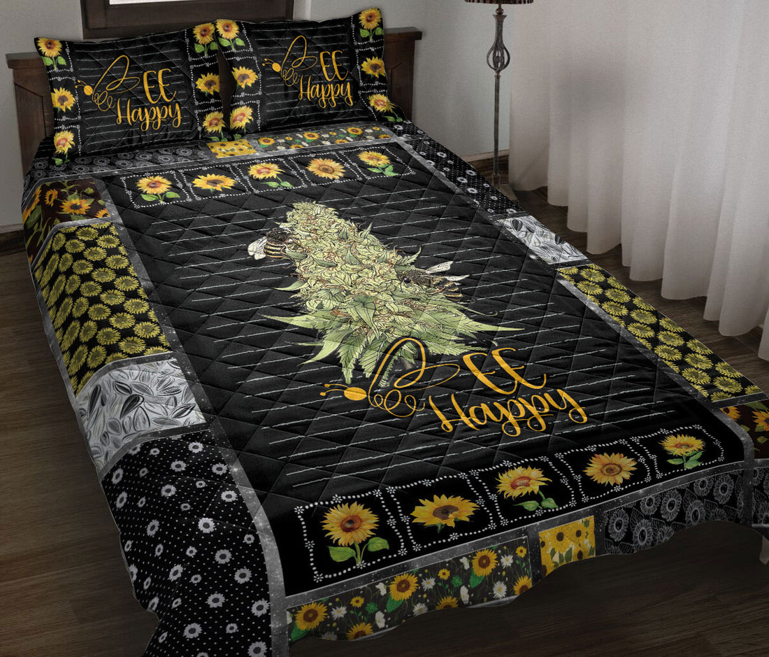 Ohaprints-Quilt-Bed-Set-Pillowcase-Bee-Happy-Sunflower-Yellow-Floral-Patchwork-Pattern-Unique-Gift-Blanket-Bedspread-Bedding-2423-Throw (55'' x 60'')