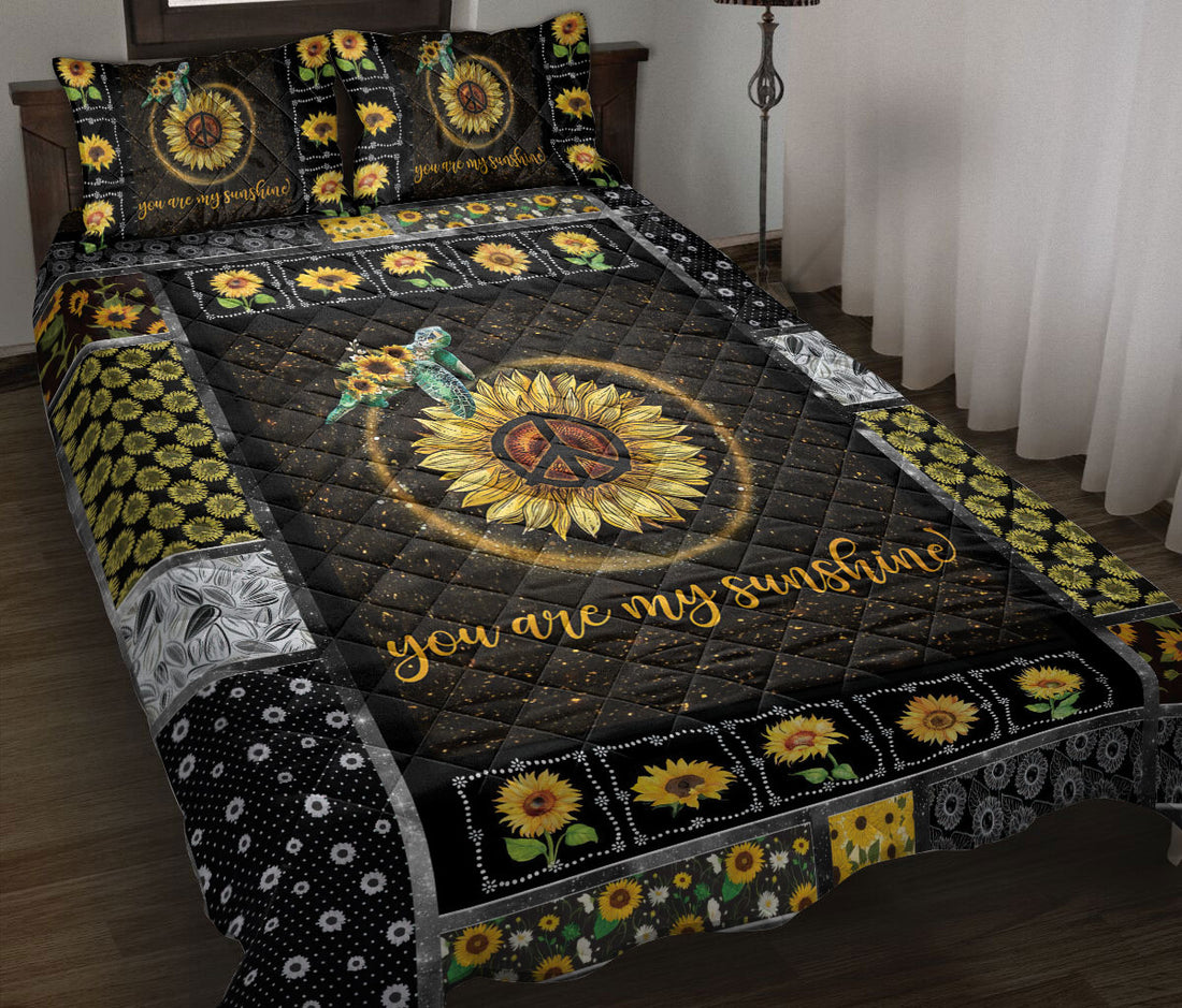 Ohaprints-Quilt-Bed-Set-Pillowcase-Turtle-You-Are-My-Sunshine-Sunflower-Floral-Patchwork-Pattern-Blanket-Bedspread-Bedding-64-Throw (55'' x 60'')