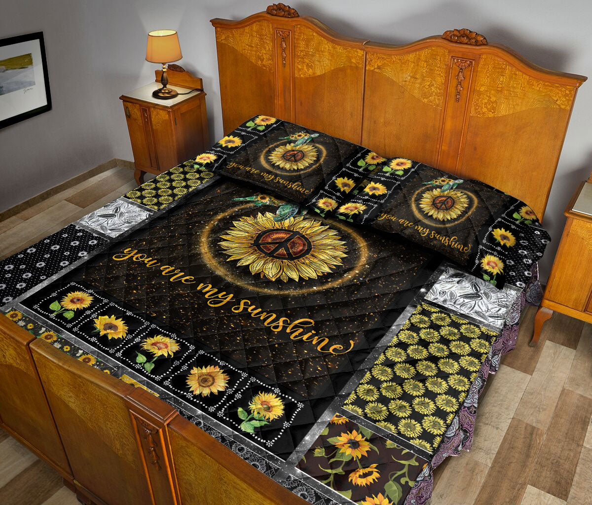Ohaprints-Quilt-Bed-Set-Pillowcase-Turtle-You-Are-My-Sunshine-Sunflower-Floral-Patchwork-Pattern-Blanket-Bedspread-Bedding-64-Queen (80'' x 90'')