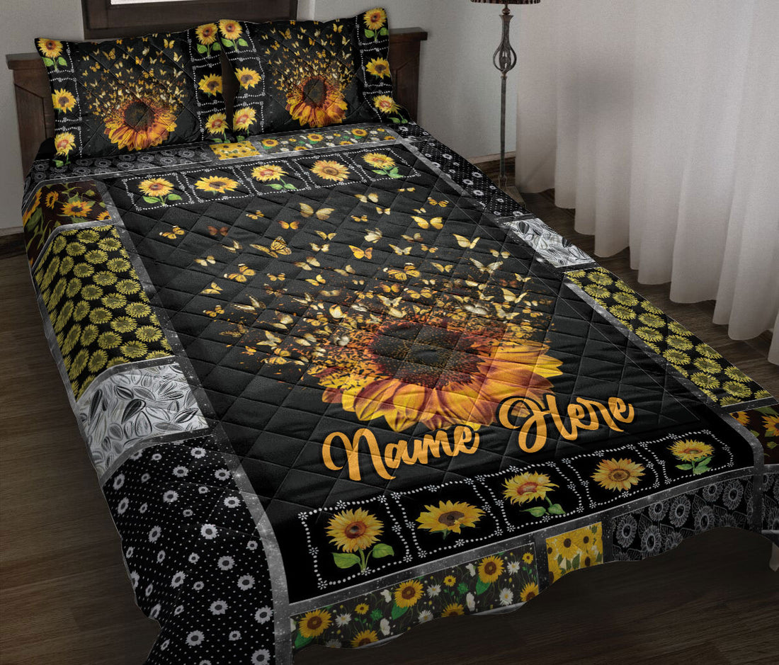 Ohaprints-Quilt-Bed-Set-Pillowcase-Butterfly-Sunflower-Patchwork-Pattern-Custom-Personalized-Name-Blanket-Bedspread-Bedding-3005-Throw (55'' x 60'')