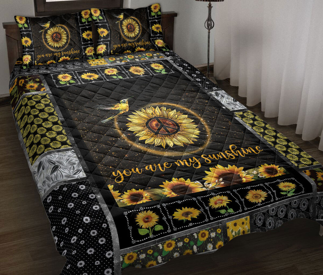 Ohaprints-Quilt-Bed-Set-Pillowcase-Hummingbird-You-Are-My-Sunshine-Sunflower-Yellow-Floral-Patchwork-Pattern-Blanket-Bedspread-Bedding-2950-Throw (55'' x 60'')
